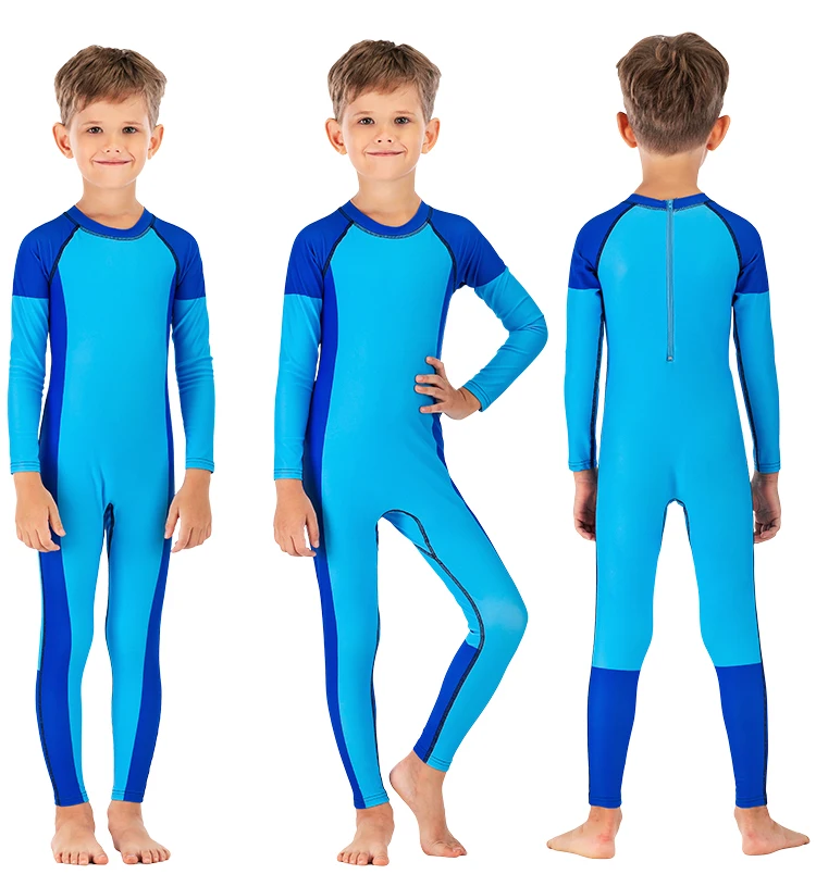 One Piece Kids Girls Boys Swimsuit Full Long Sleeve Swimwear Diving Bathing Suit 