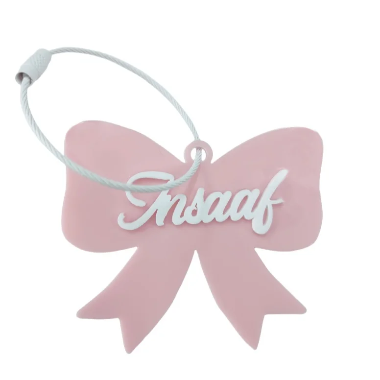 QIUHAN Back To School Gift  Butterfly Bow Acrylic 3d Name Keyring Coil Customized Name Keychain