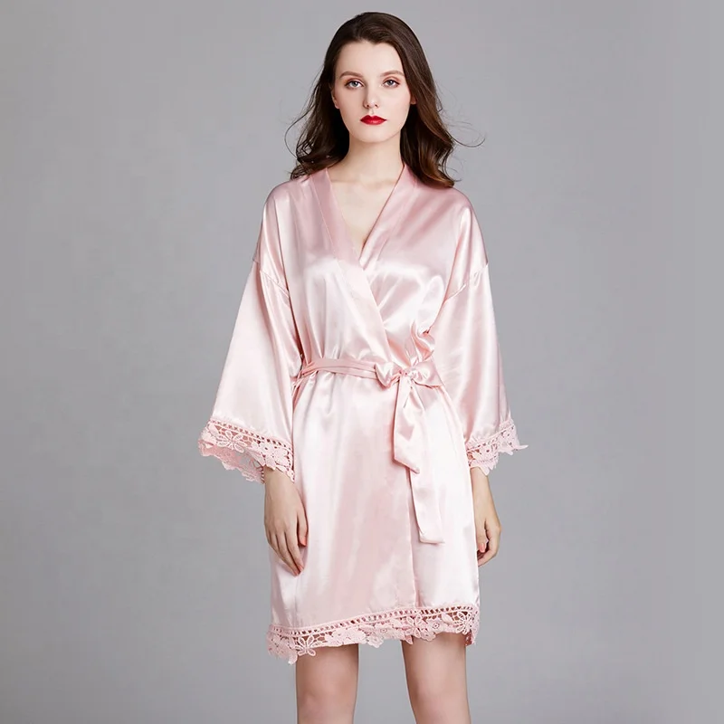 

High Quality Women Breathable Lace Robe Silk Wedding Party Kimono Robe Satin Bride Night Robe