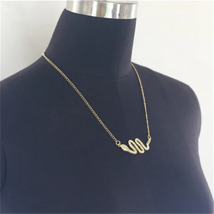 

Fashion Personality Rhinestone Necklace Snake Shape Zodiac Snake Pendant Metal Chain Necklace, Silver