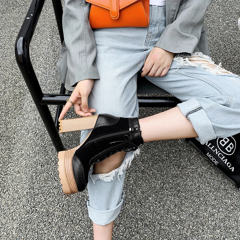 
2020 Newest Winter Boots Women High Heels Platform Shoes Zip Lace Up Woman Ankle Boots 