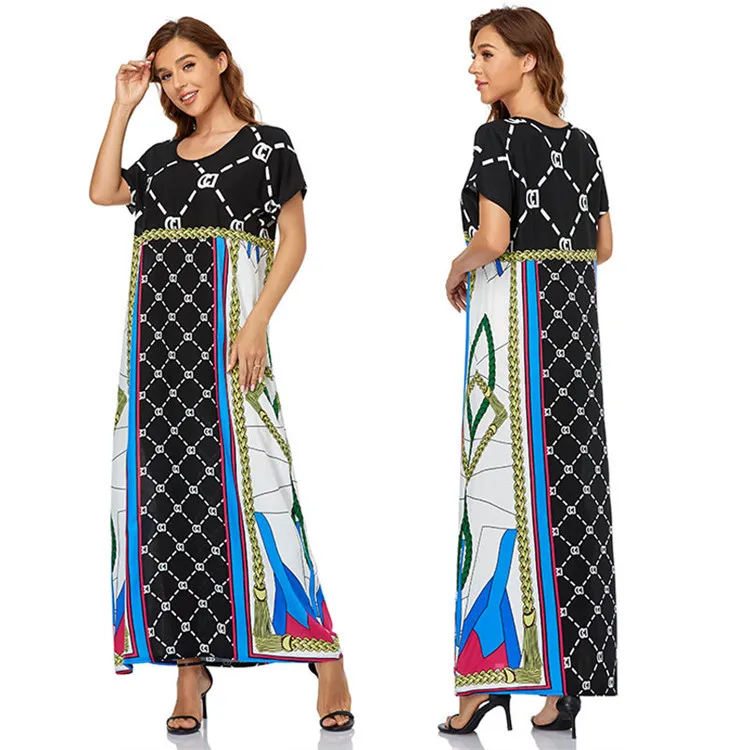 

Muslim Short-Sleeved Long Dress Dubai Plus Size Loose Abaya Robe Women Dress