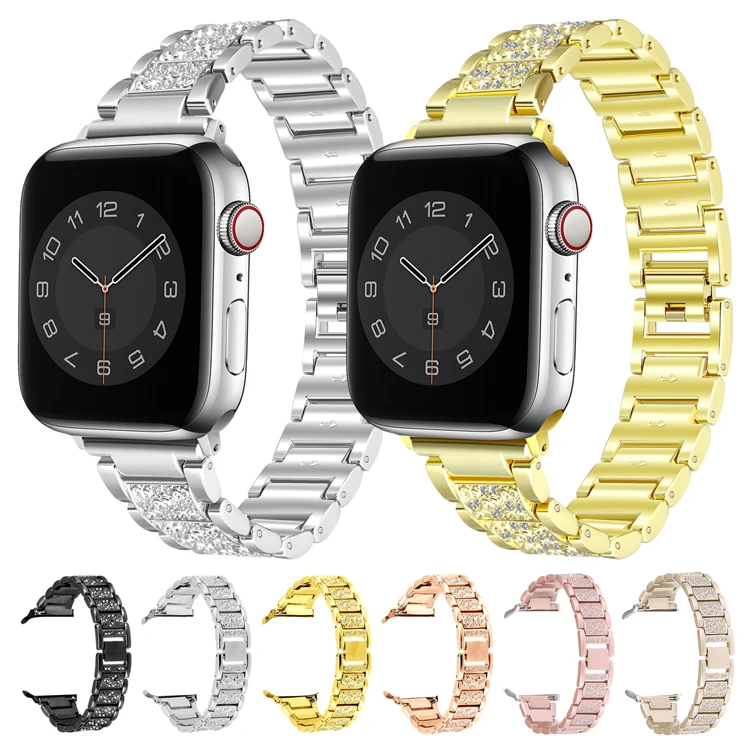 

COOLYEP Metal Watch Strap Stainless Steel Watch Band With Diamonds For Apple Watch SE Series 6 5 4 3 2 1 For Iwatch, Optional