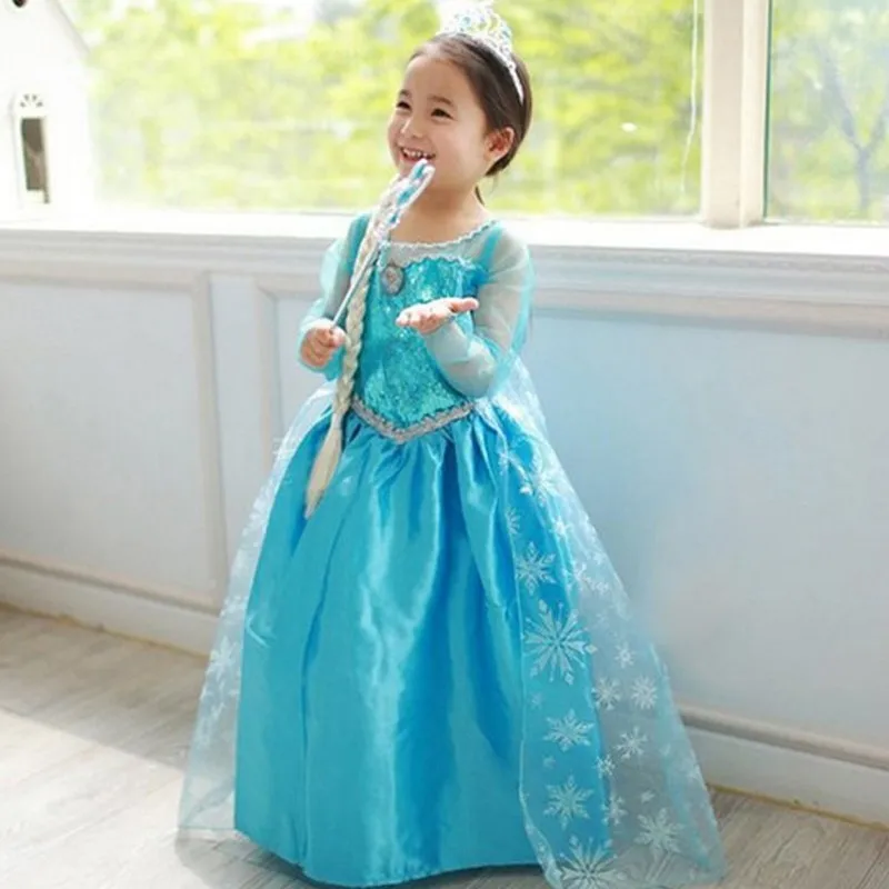 

New Style Frozen Elsa Frock Designs Long Sleeves Cosplay Party Dress For Children BXLSZ