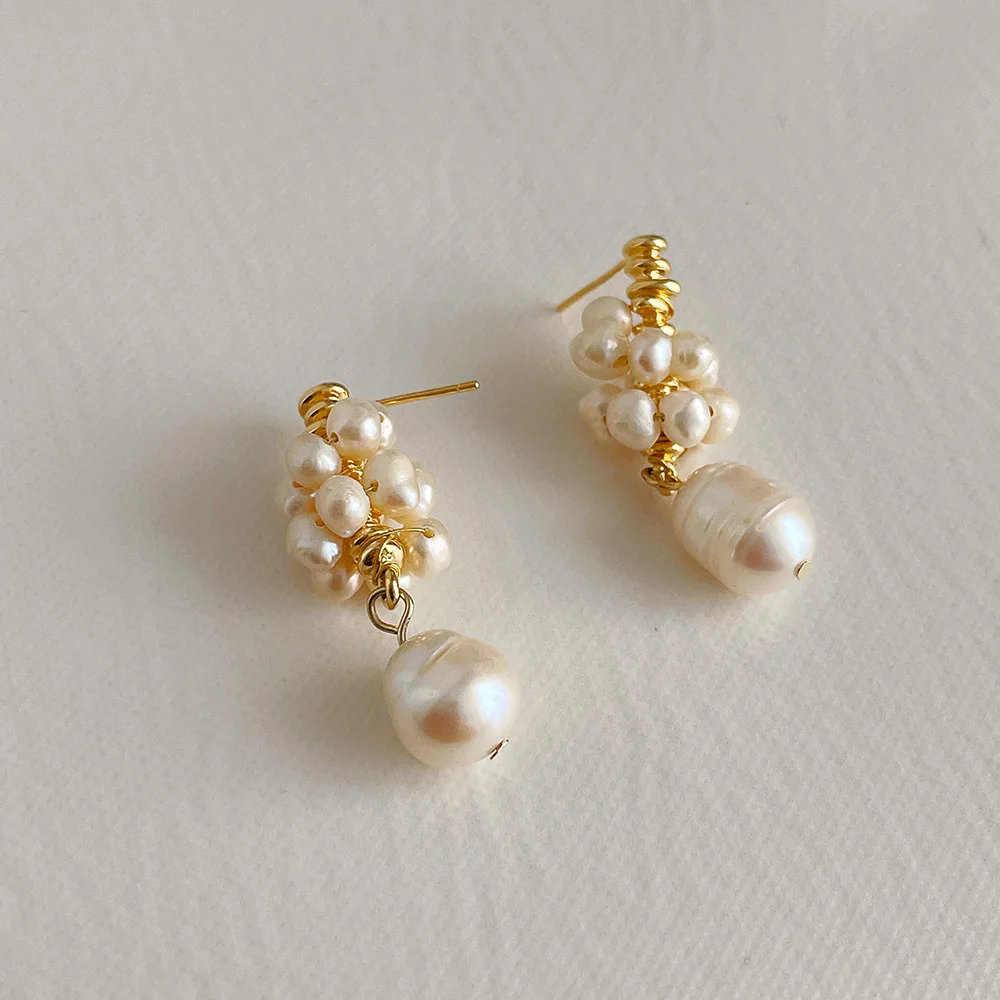 

Vershal A4-278 Korea 2022 New Style Simple Vintage Small Pearl Wrapped Large Pearl Dangle Drop Earrings For Women, Gold silver