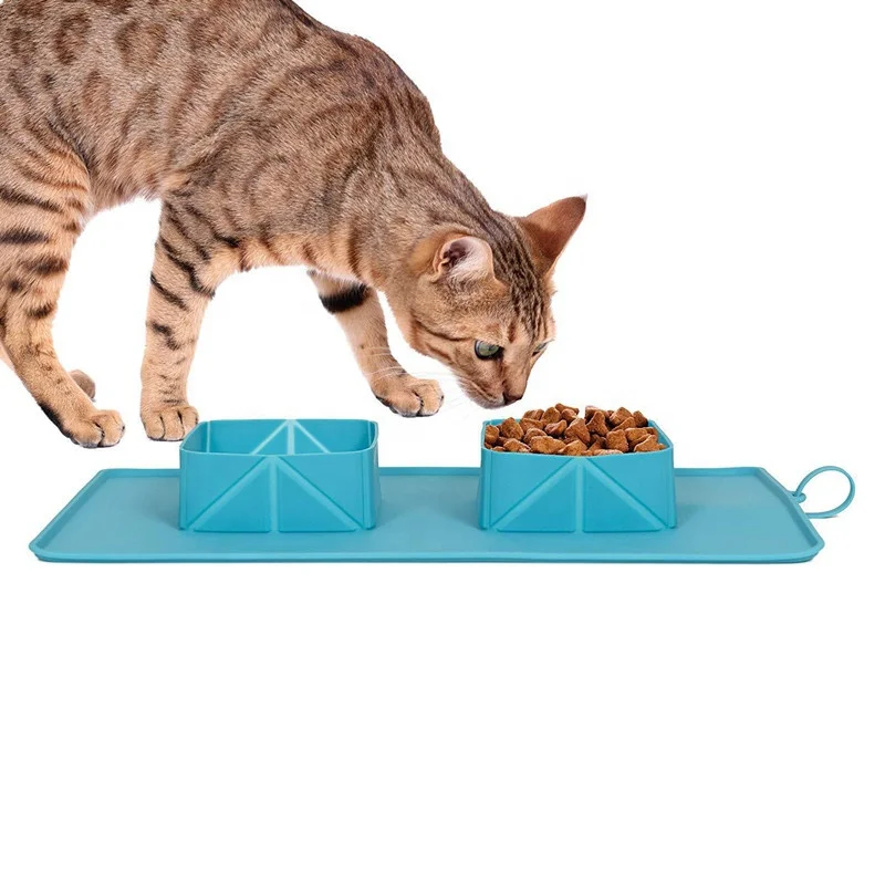 Non-Skid portable fordable travel feeding mat silicone pet bowl