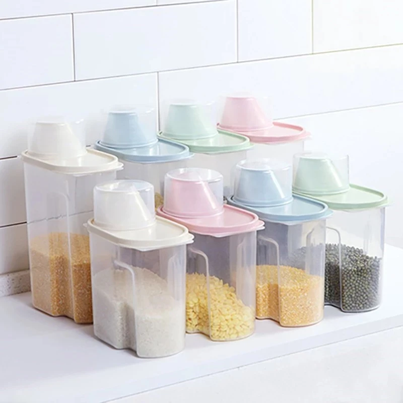 

Capacity 1.9L Plastic dry goods sealed cans kitchen large food storage tank storage bucket storage box household grains, Picture