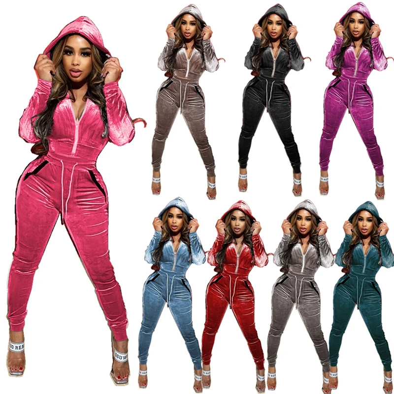 

Fashion 2 Piece Pants Set Outfit Velvet Solid 2 Piece Set Womens Hoodies Joggers Long Sleeve Zippered Tracksuits For Women, As picture