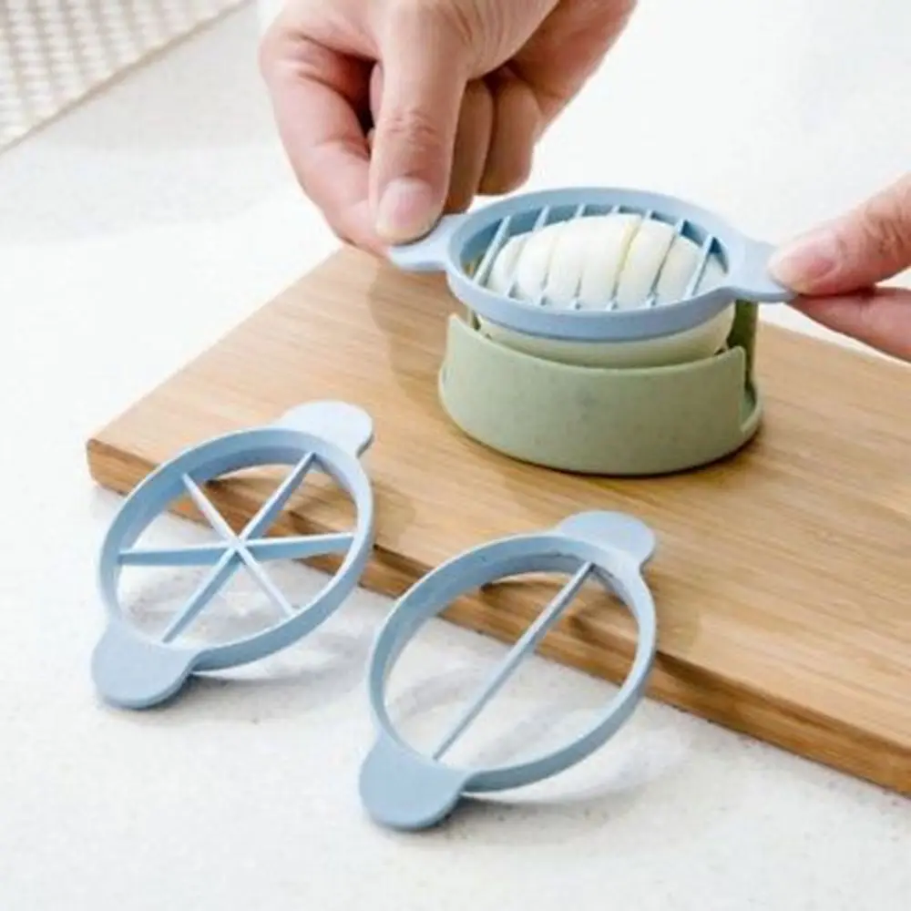 

4 Colors Three in one Wheat Straw Egg Cutter Convenient Multifunctional Split Device Food Divider Slicer Egg Slicer Tool, As photo