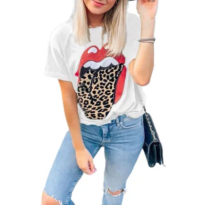 

2020 new style design leopard mouth t shirt women breathable women tshirt short sleeves womens t shirt