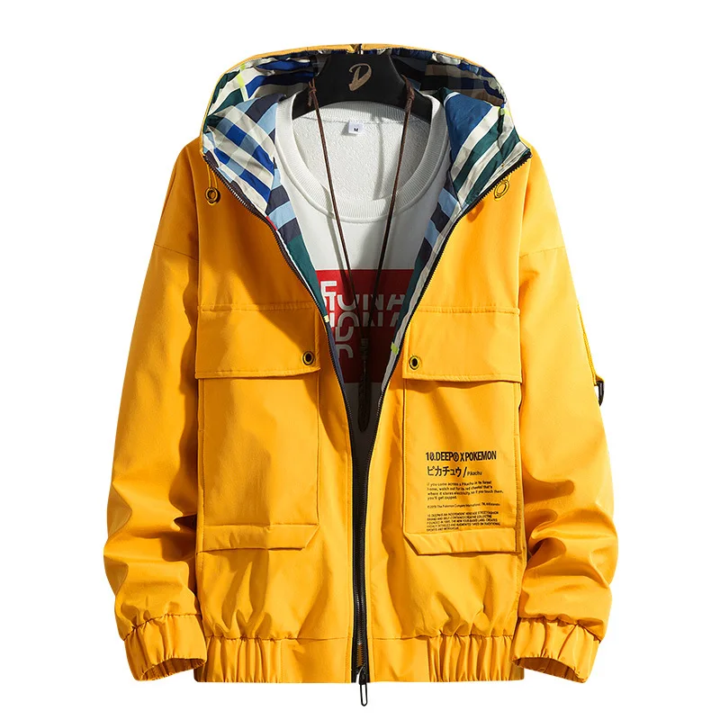 

2021 Autumn Men's Hooded Casual Jacket Zipper Casual Windbreaker Slim with Pockets Cargo Jackets Men Outdoors Sports coat, Picture color