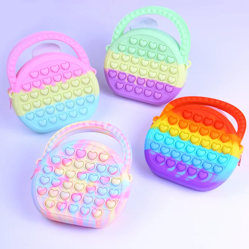

2021 Hot Sale fashion rainbow pop it purse popit Cute Chain Silicone pop it purse bag for kids, Picture
