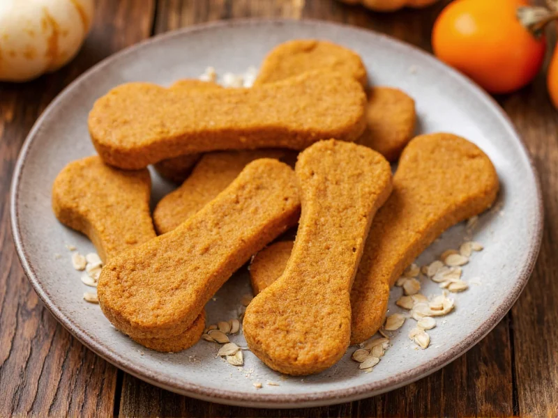 Homemade puppy treats made with pumpkin and oats on rustic plate