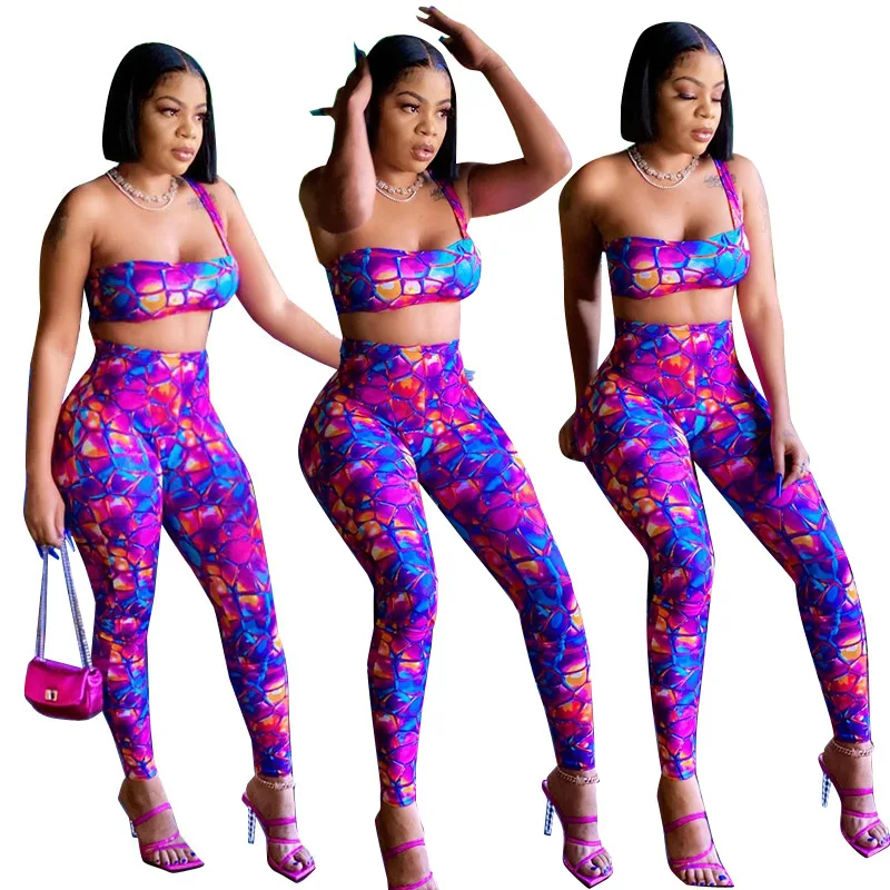 

2021 Fashion Sexy Printed Asymmetric Casual Two-Piece Women'S Clothing