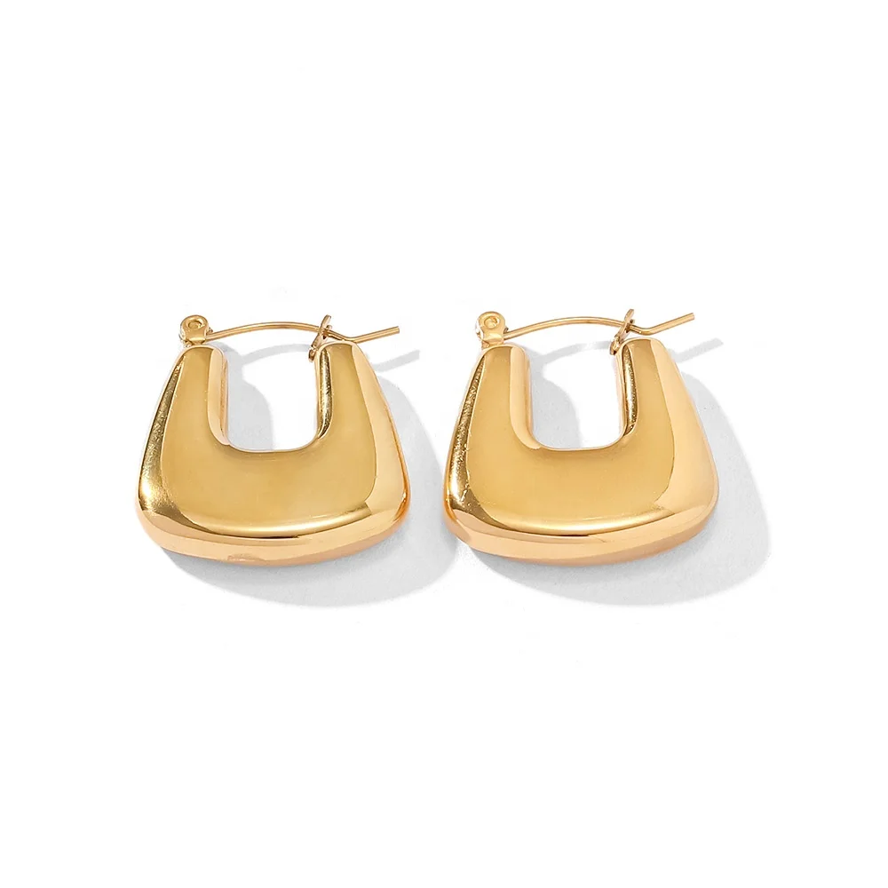 

18k Gold Plated Stainless Steel Minimalist U Shape Statement Hollow Geometric Daily Hoop Earring