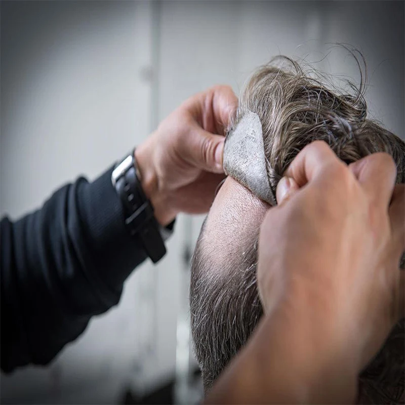 

Thin Skin Mens Toupee Full Pu Toupee For Men Black Human Hair Hairpiece Replacement System Men