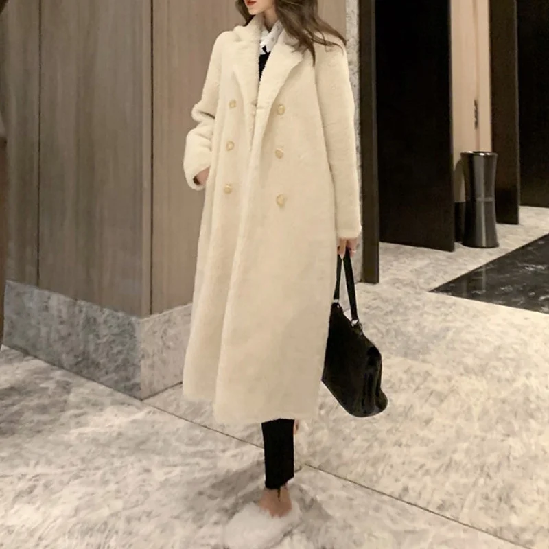 

New arrival warm winter fashion thick long women faux fur coat, Apricot