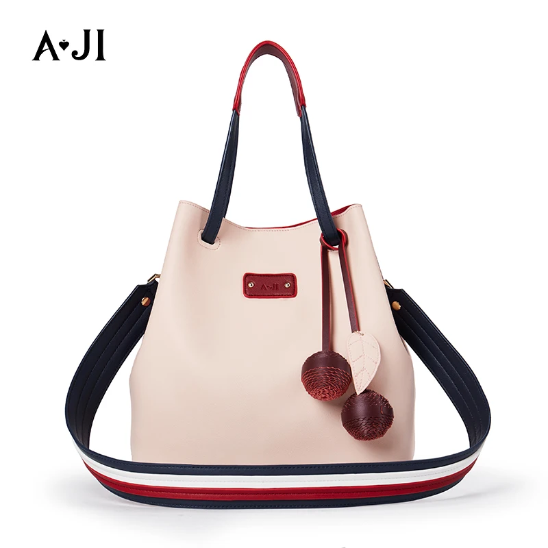 

AJI water bucket lady's simple handbag with big tide and one shoulder sling bag for women slanting lady's bag, Red pink white khaki