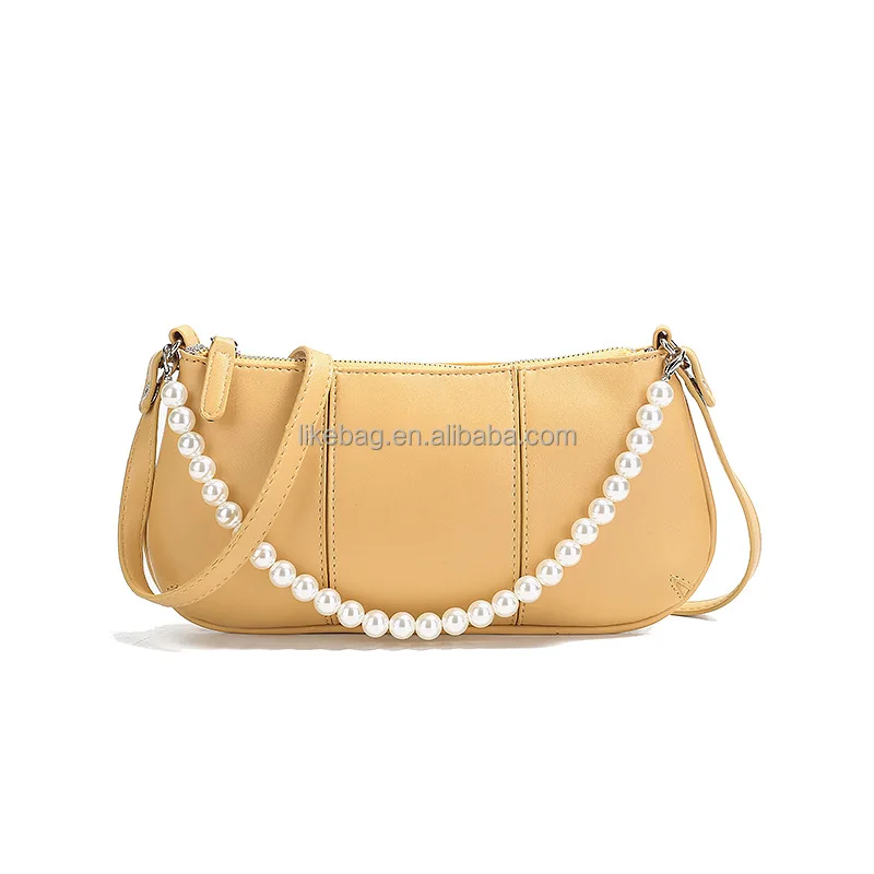 

LIKEBAG fashion hot sale pearl chain crossbody bag soft pu leather solid color ladies Retro shoulder messenger handbags