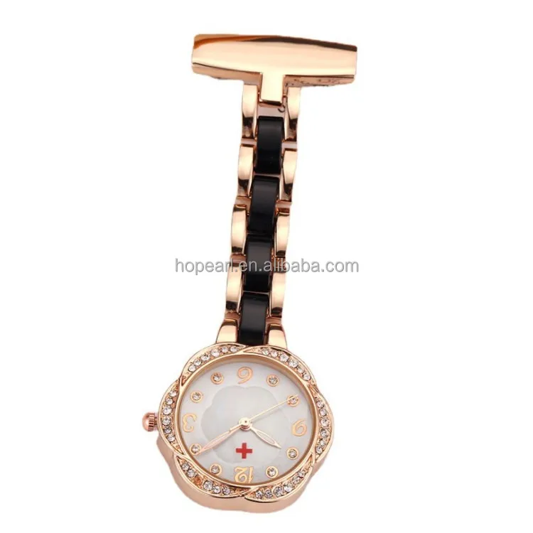 

WAH636 Rose Gold Black Quartz Movement Brooch Watches Accessory Doctor Gift