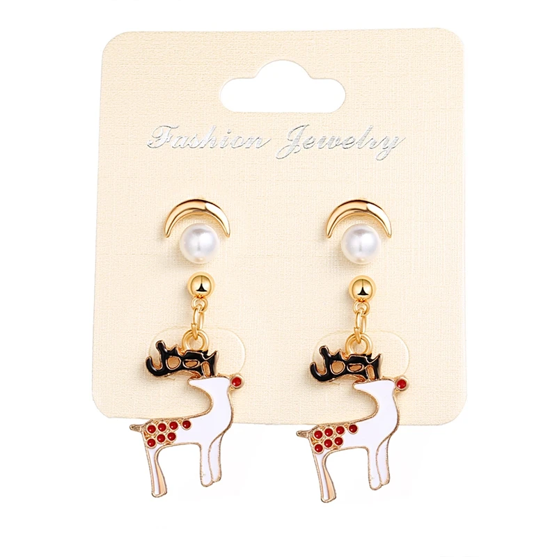 

Fast Ship Christmas Gold Plated Elk Dangle Moon and Pearl Stud Earrings for Girls Jewelry