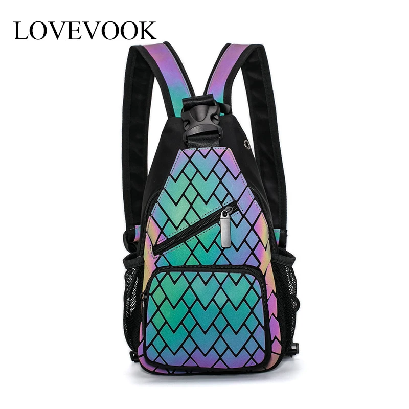 

LOVEVOOK Fashion geometric reflective bag small backpack for ladies, Luminous