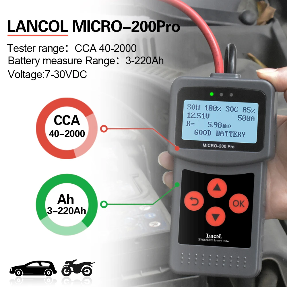 
Digital MICRO-200 Pro 12v car motorcycle battery test 12v 24v battery system tester 