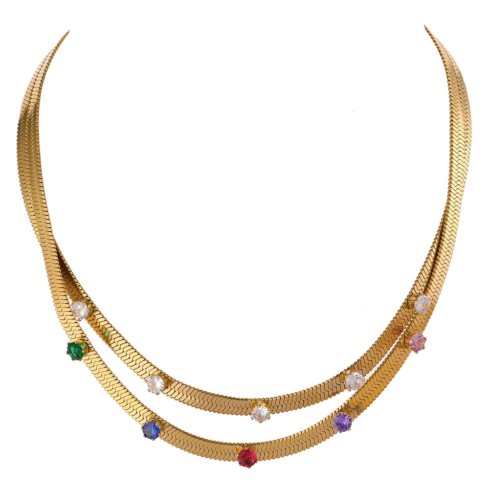 

JINYOU 1448 Trendy 18k Gold Plated Stainless Steel Colorful Delicate Snake Chain Collar Necklace Jewelry for Women