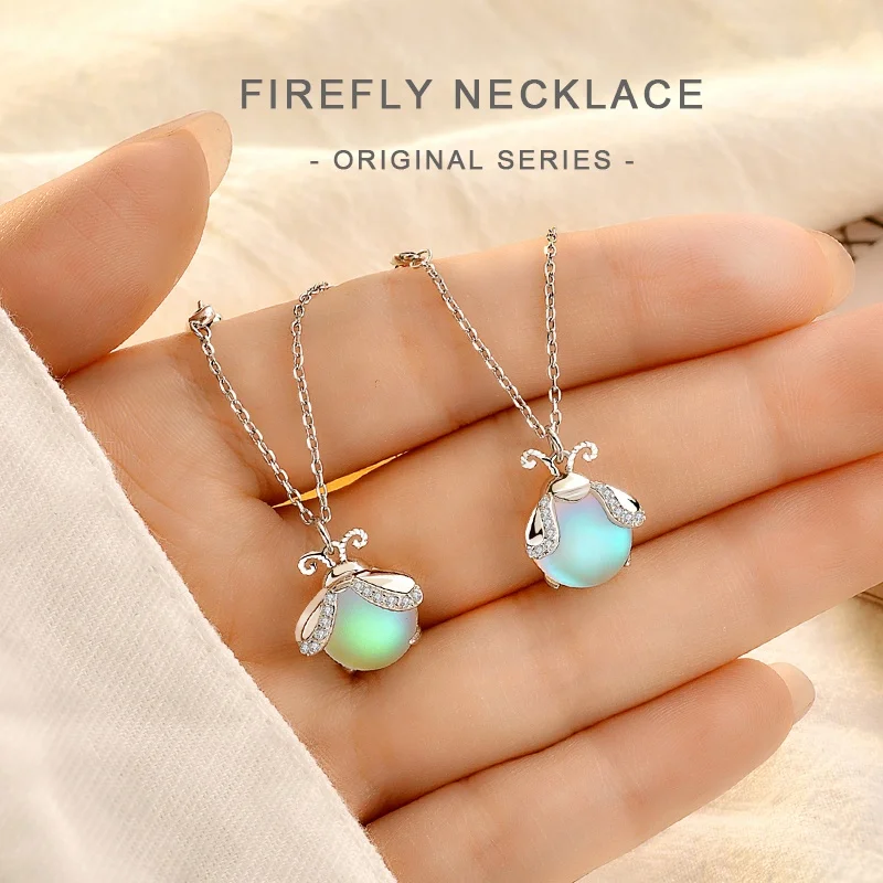 

Real 925 sterling silver Moon stone miraculous ladybug necklace Moonstone firefly Necklaces For Women Handmade Fashion Jewelry