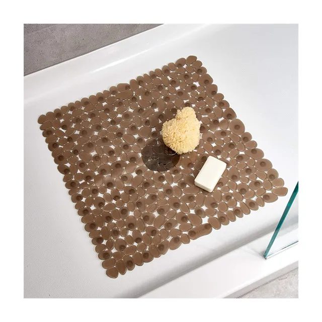 

BPA Latex Phthalate Free Square Shower Mat Non-Slip 21 x 21 Inches Pebbles Shower Stall Mat with Drain Holes Suction Cups Machi