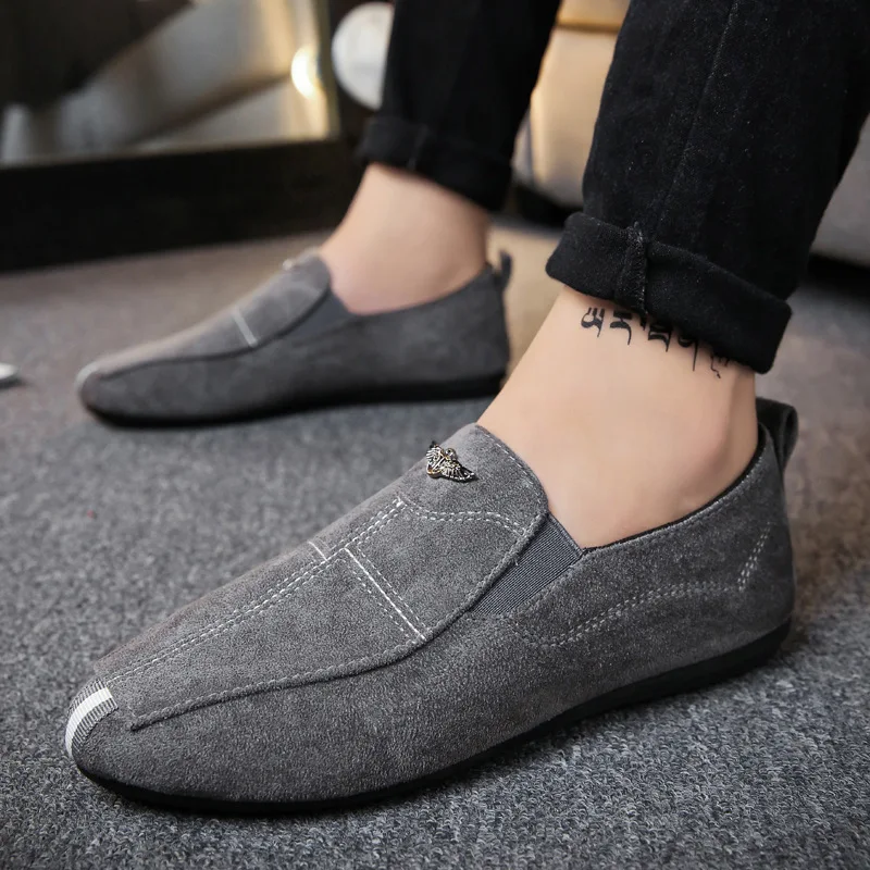 

Autumn Men's Flat Shoes Casual Leather Loafers Pedal Lazy Shoes