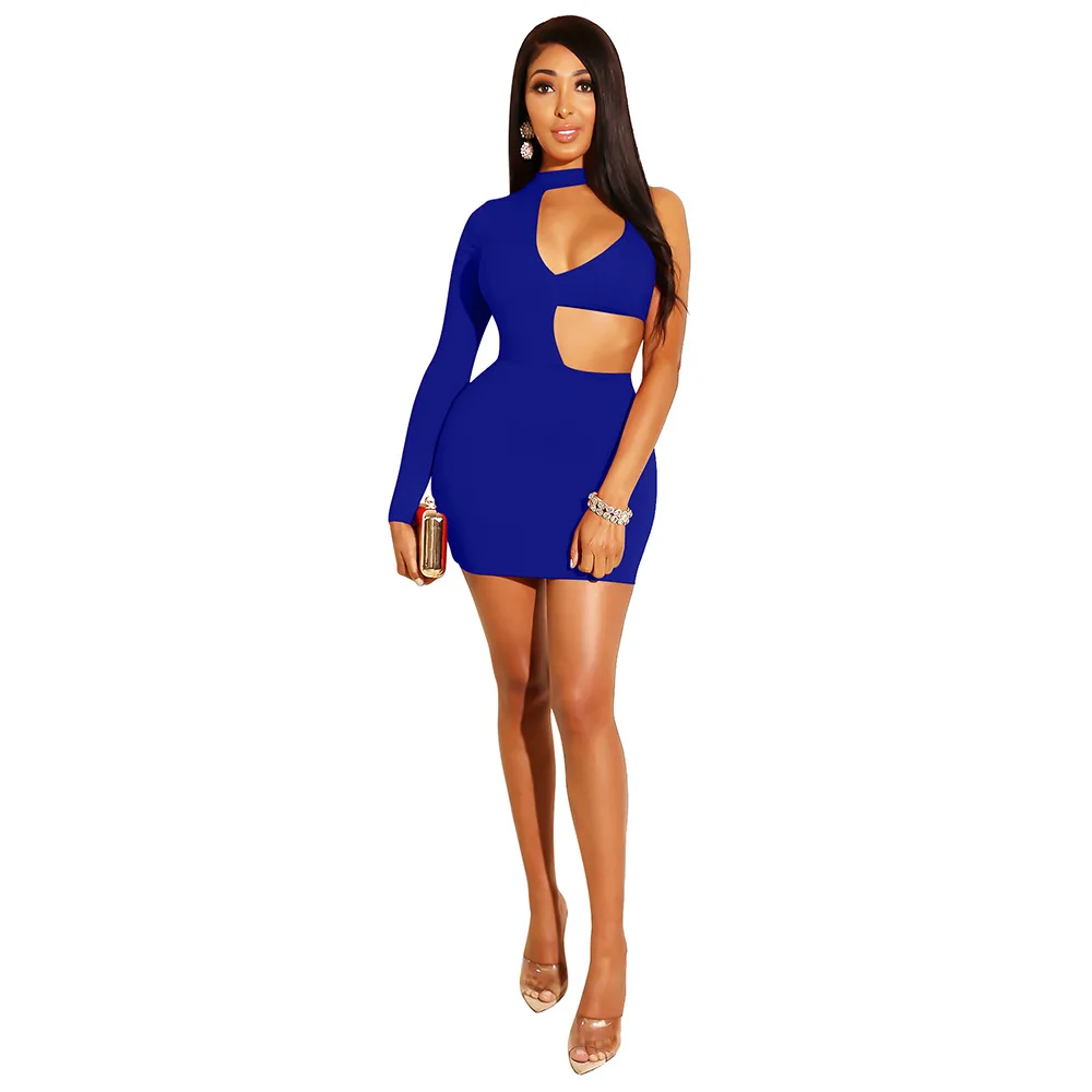 

Latest Designs Maiden Blue Cut Out Short Bodycon Dress Asymmetrical Ladies Bodycon Dress