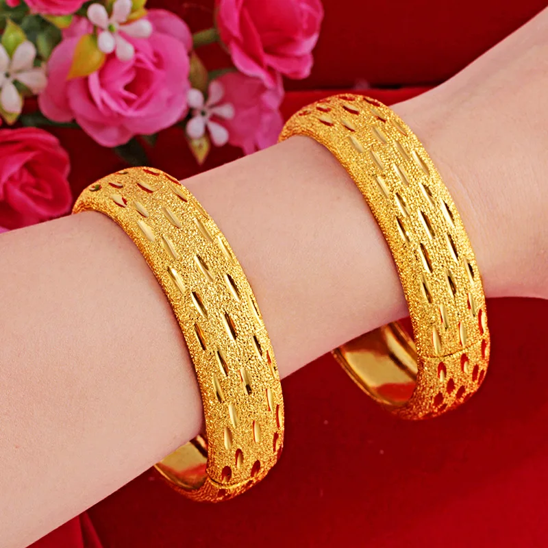 

1 Pcs Wide Bangles Gold Color Bangle&Bracelet Dubai Bangles For Women Africa Jewelry Ethiopian Wedding Bride Jewelry Gift HWT21