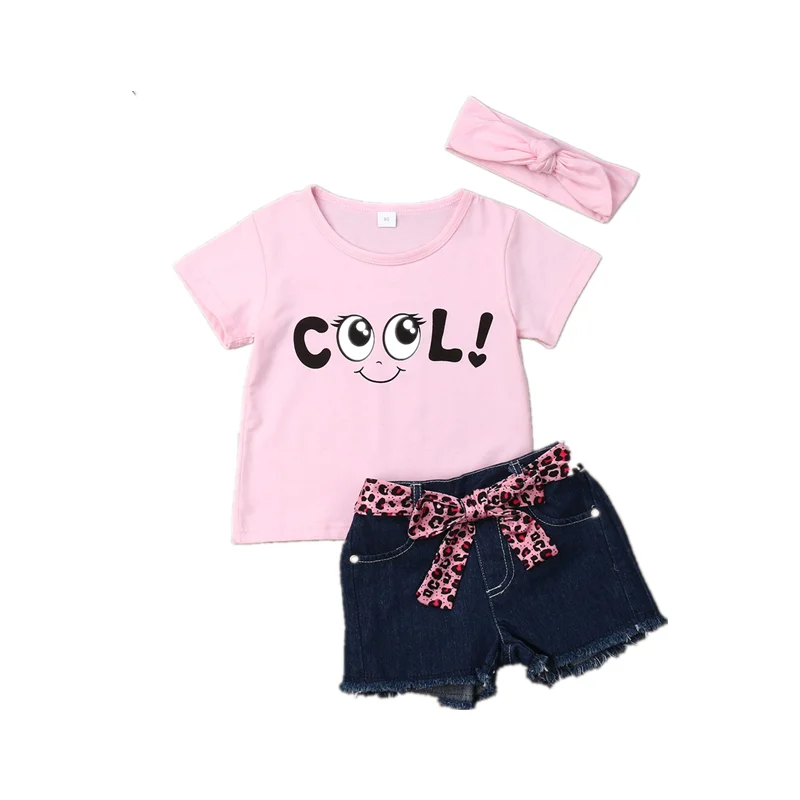 

lil girl short t-shirt sets clothes kids baby summer sets outfit suit short pant 3 pieces clothing set