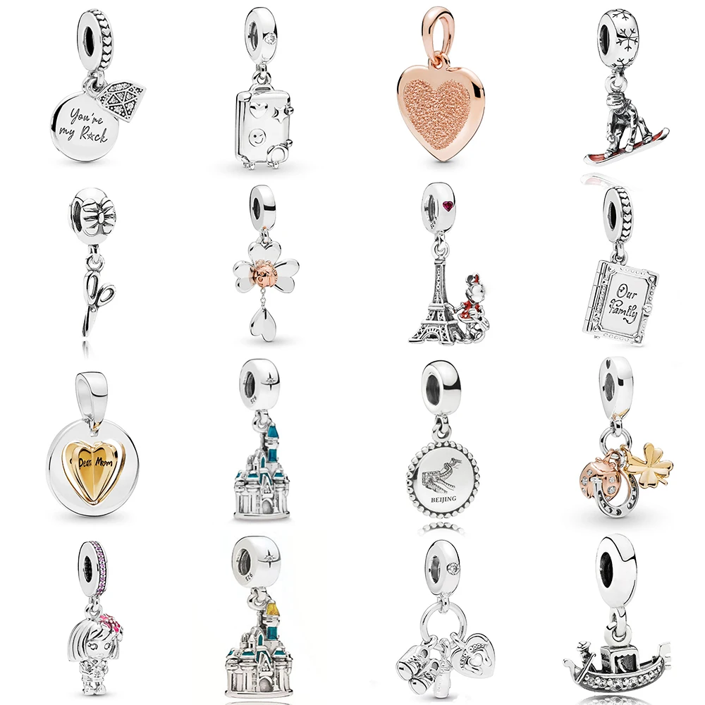 

NEW 2021 100% 925 Sterling Silver Suitcase My Little Baby Family Book My Rock Pendant Fit DIY Original Women Bracelet Jewelry