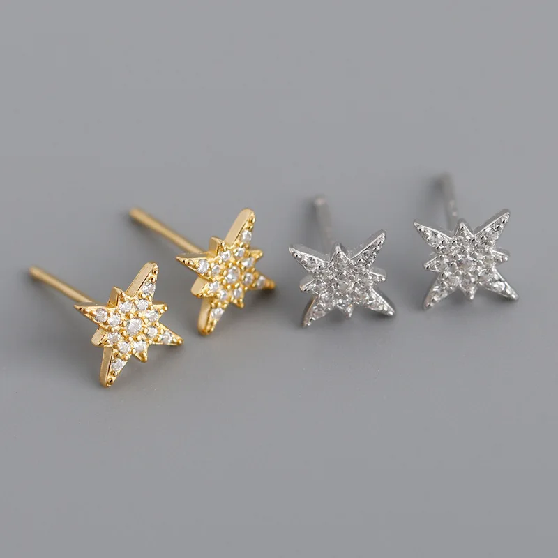 

NEW Fashion Korean Earrings Jewelry Charms 925 Sterling Silver Star Stud Earrings With Luxury Zircon 18k Gold Plated For Women