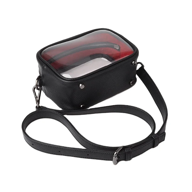 

Black Real leather good quality clear TPU mini crossbody bag transparent small shoulder bag, Blue, pink, yellow, light brown or customized