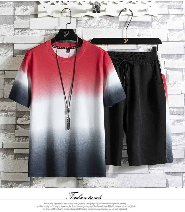 

Loose O-neck men spring short sets men summer short set