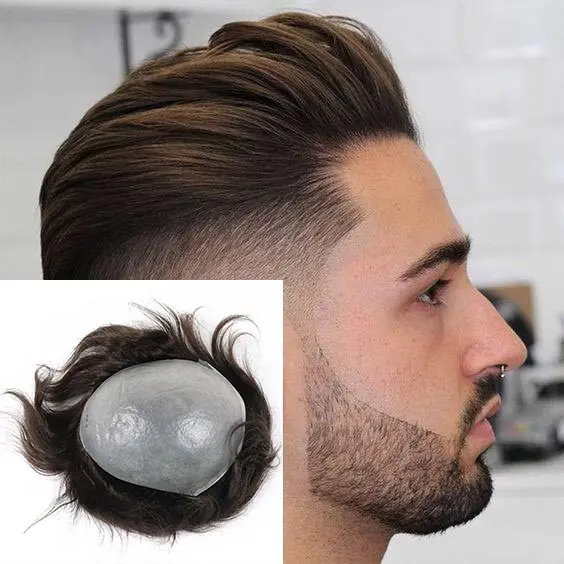 

Wholesale Human Hair Toupee Thin Skin Base PU poly Toupee Hair Replacement System for Men, Natural color or customized
