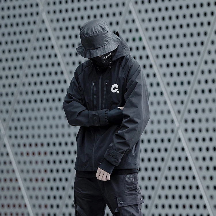 

New design warm waterproof zipper retractable cuffs street fashion outerwear custom hooded cargo jackets for men, Black