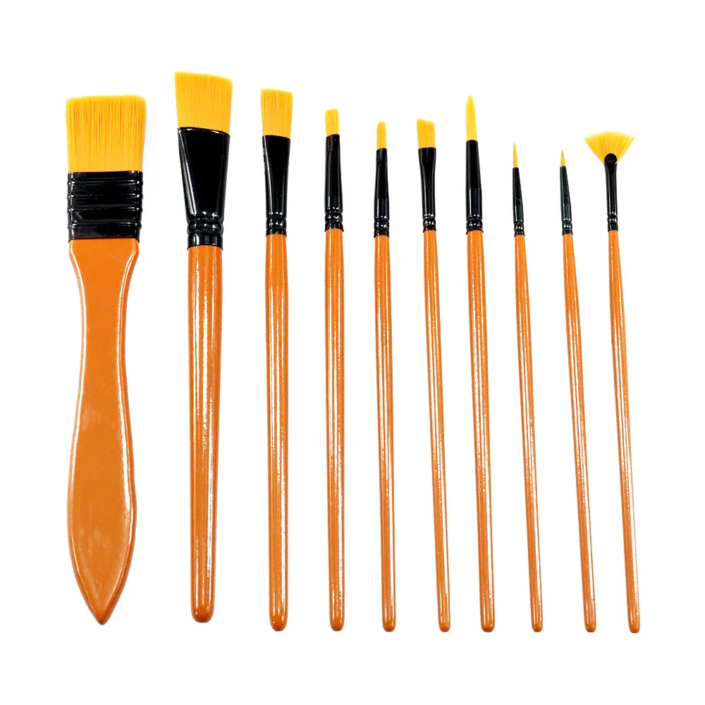 

10PCS Wooden pole Nylon watercolor pen oil brush Painting Acrylic Painting Storage pack artist paint brush set