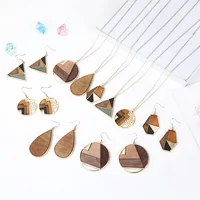 

SAF 2020 Long wooden geometric earring rattan wood snap laser cut wooden drop earrings