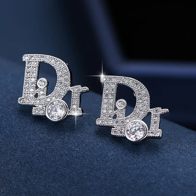 

2022 designer jewelry famous brands Earrings For Women Party 925 Silver Diamond Letter D Design