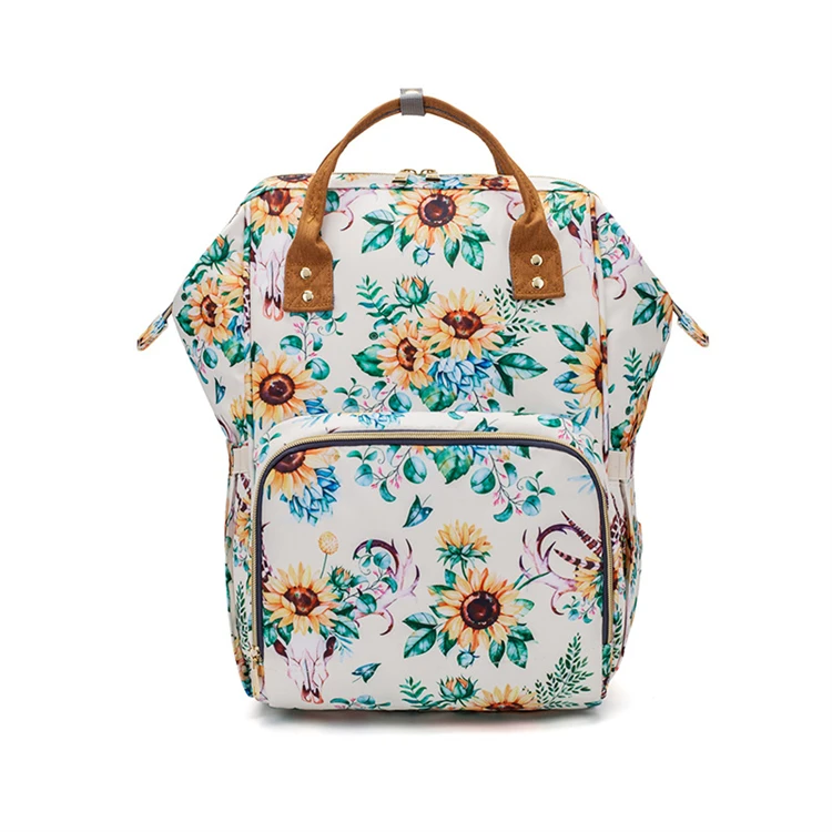 

2021 NEW Lequeen Waterproof baby travel bag fashion diaper bag sunflower diaper bags, Customized