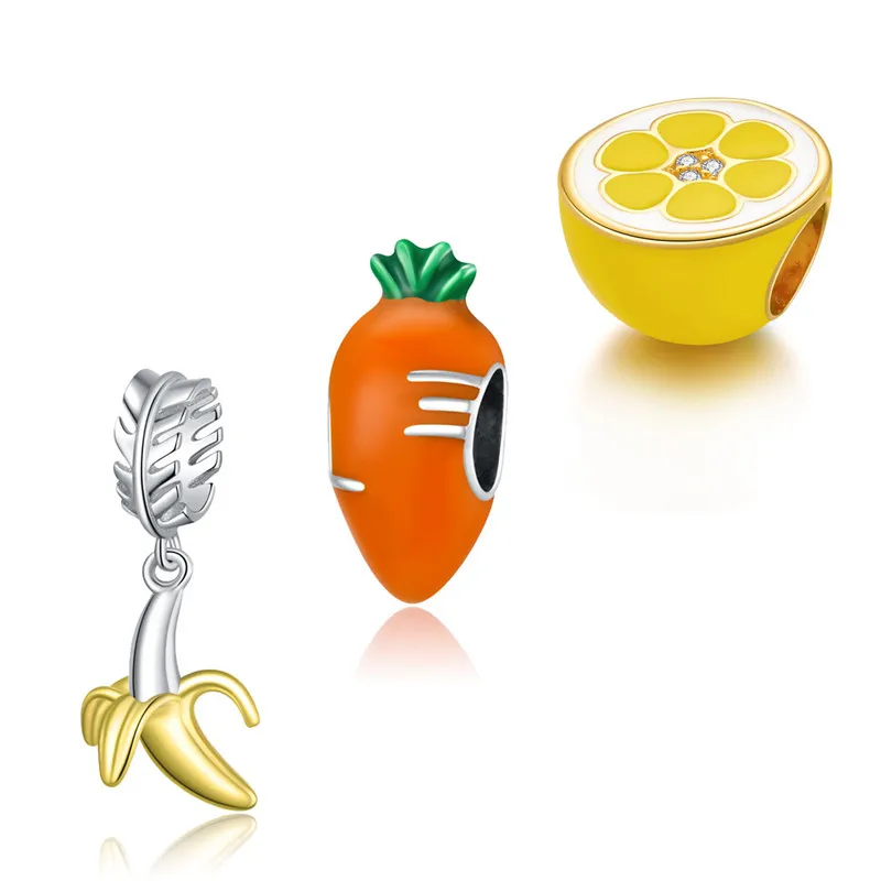 

fit Europe bracelet three fruit and vegetable series 925 sterling silver DIY lemon carrot banana pendant woman beads jewelry