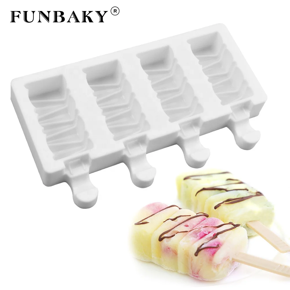 

FUNBAKY JSC3071 Reusable ice cream silicone mold rectangle shape carved popsicle ice - lolly mould handmade home application, Customized color