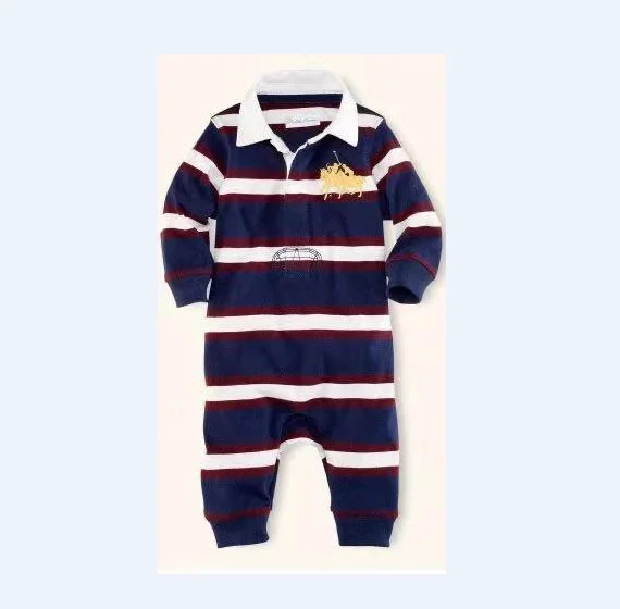 

Hot selling baby toddler boys 2-pocket bloomer baby boys po lo style climb clothes boys autumn long sleeve striped rompers set, Picture shows