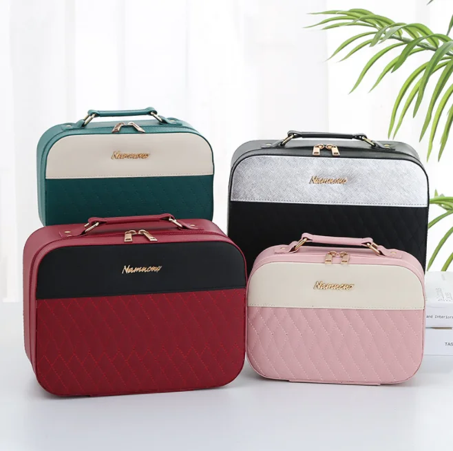 

Classic Design Double Color Stitching Metal Letter Logo Pink Pink Use Makeup Bag Cosmetic Box