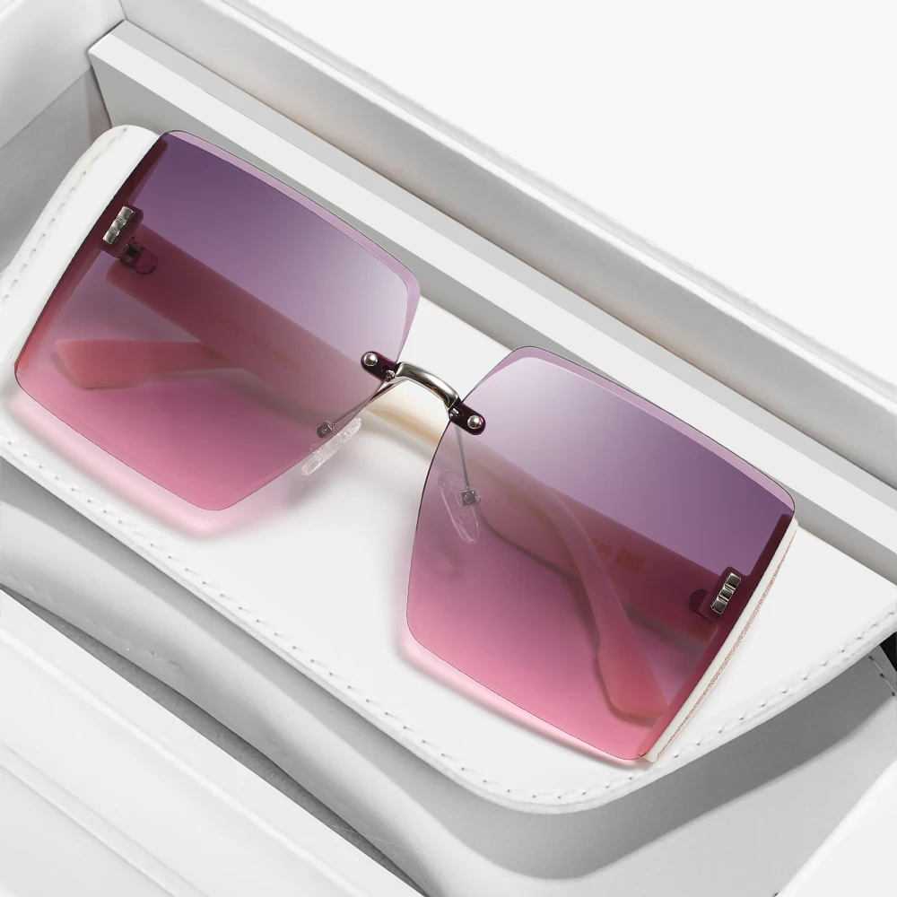 

2022 New Fashion Women Rimless Sunglasses Square UV400 Sun Shade