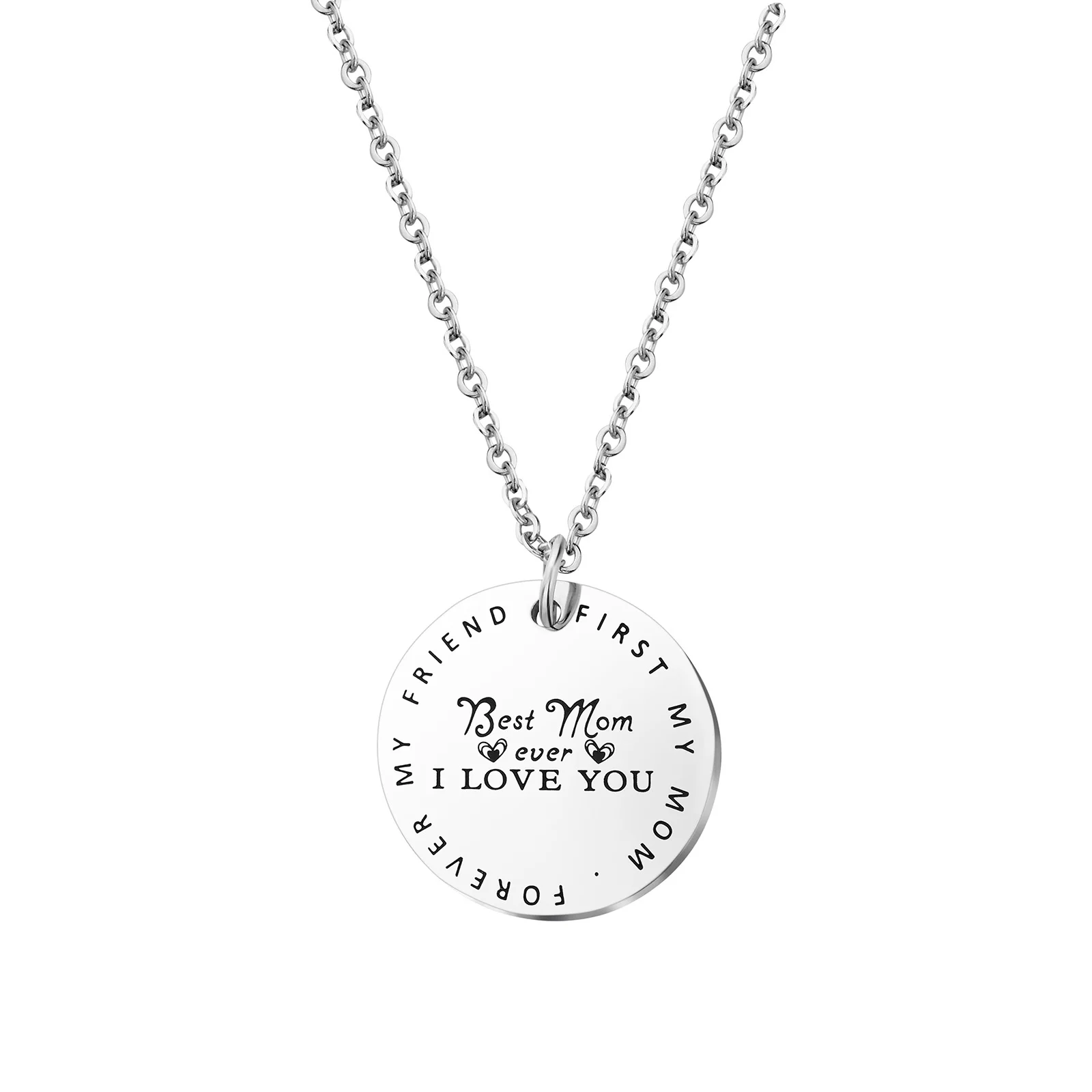 

Loftily Mother's Day Carved Letter LOGO Pendant Stainless Steel Coin Necklace for Best Mom, Picture shows